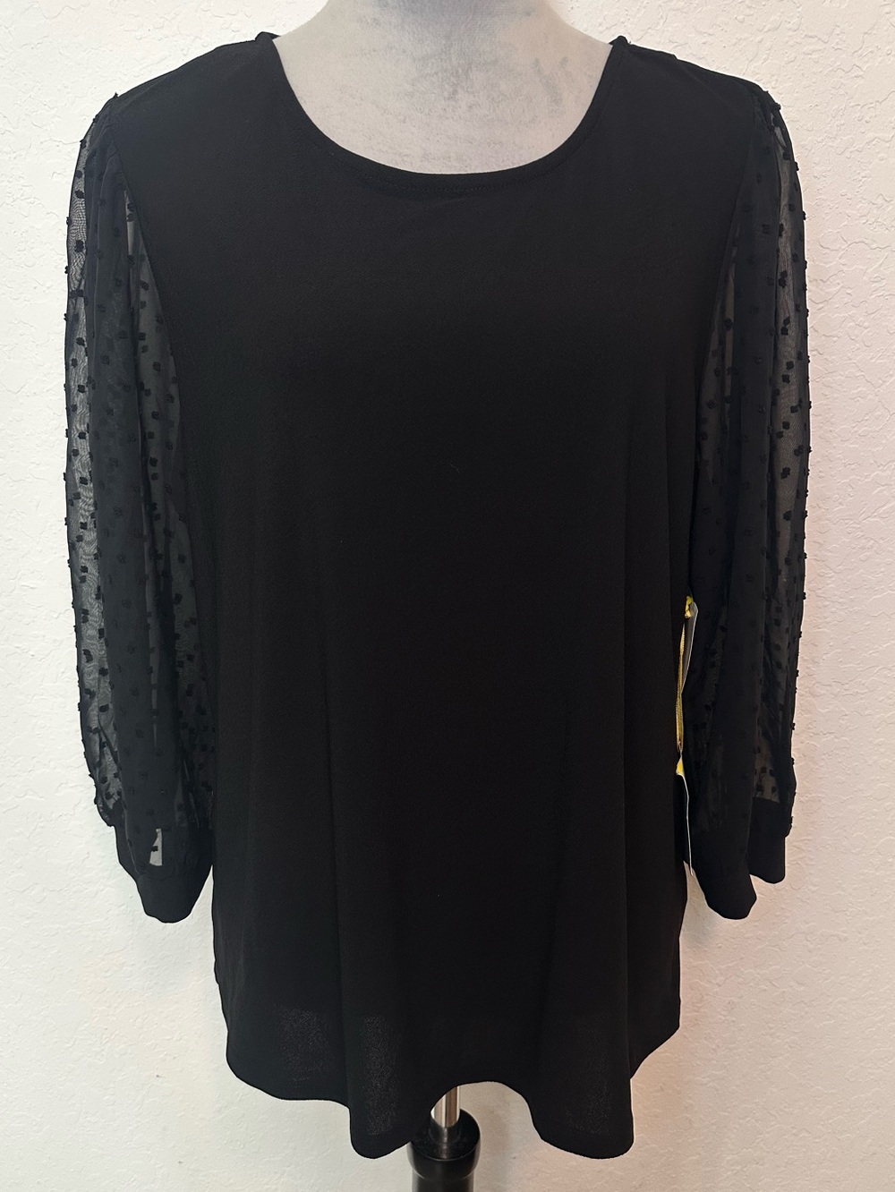 CeCe Black Sheer Sleeve Blouse Swiss Dot Mesh NWT XL Dressy Top